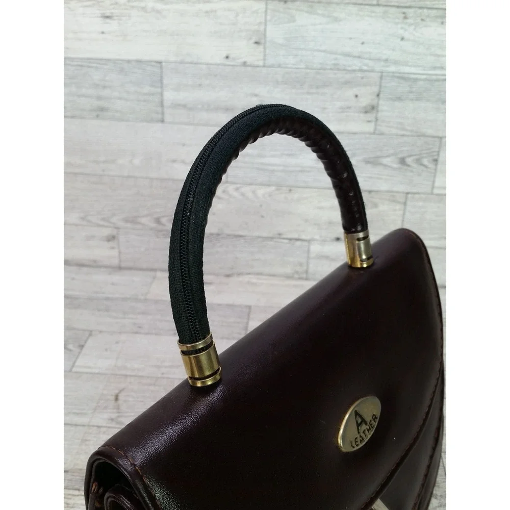 Vintage A Leather Handbag Bag Purse Framed Purse Vintage Mahogany